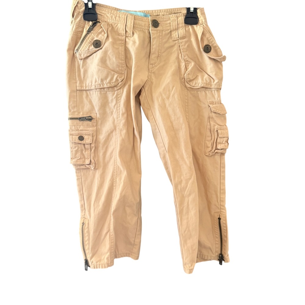 Zoomp Tan Cotton Cargo Capri‎ Pants Womens Small Multi Pocket Zip Utility